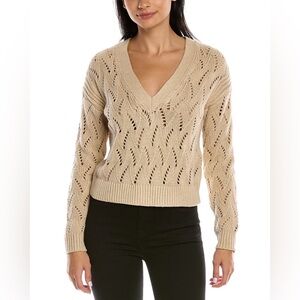 Bailey 44 Ophelia V Neck Distressed Sweater Sand Beige Cotton Open Knit Small